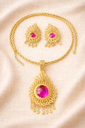 Juego de Collar y Aretes Filigrana con Piedra Rosa