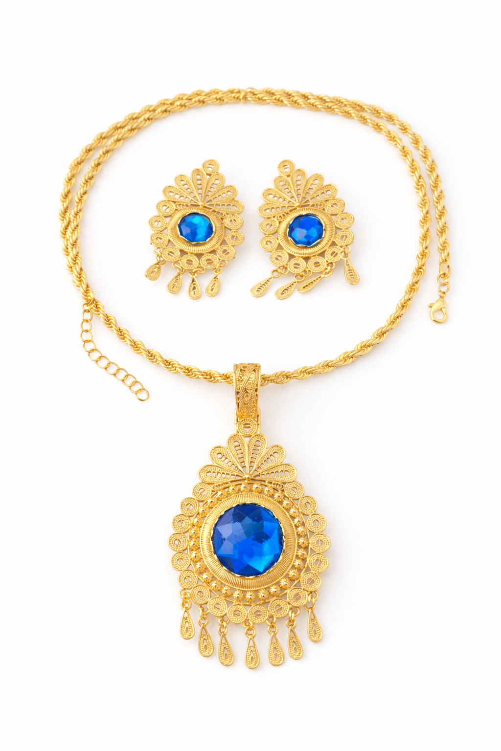Juego de Collar y Aretes Filigrana con Piedra Azul