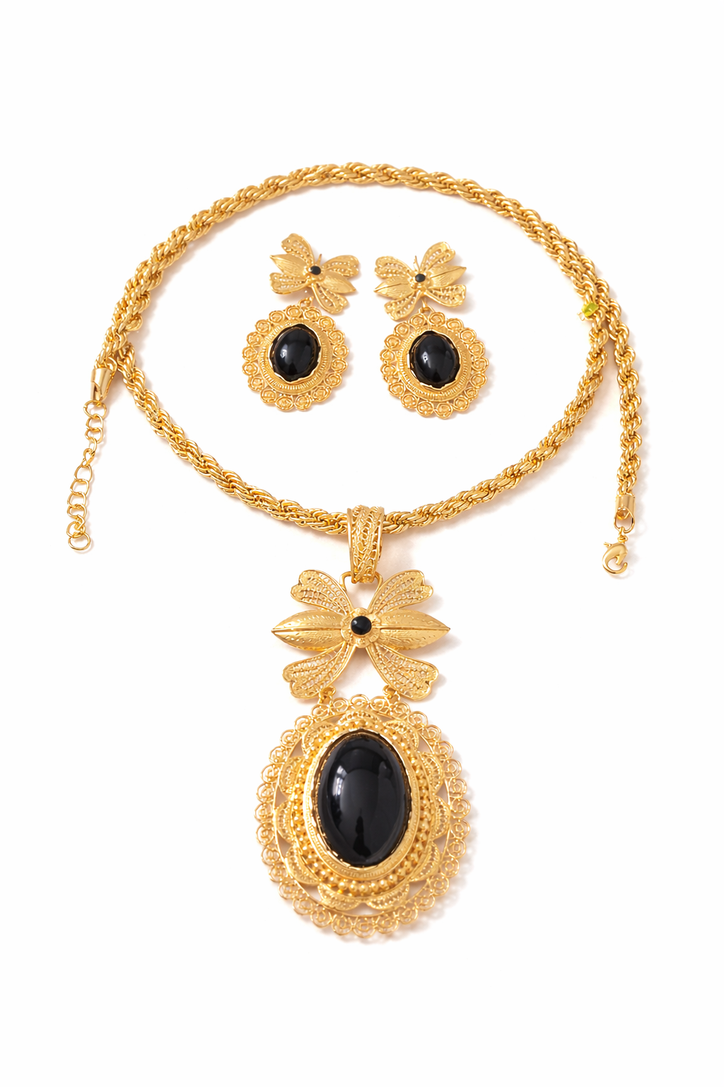 Juego de Collar y Aretes con Ónix Negro